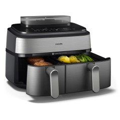Philips 5000 Series NA555 Dual Basket Airfryer - 2750W, Silver | Perfectly Crispy & Healthy Cooking!